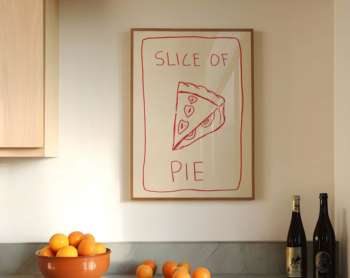 Slice of Pie Red Hand Drawn Line Art Retro Kitchen Fruit Poster - Image 5