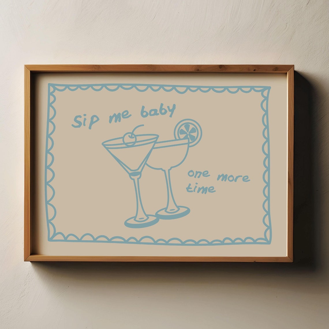 Sip Me Baby Cocktail Martini Retro Blue Bar Cart Wall Poster
