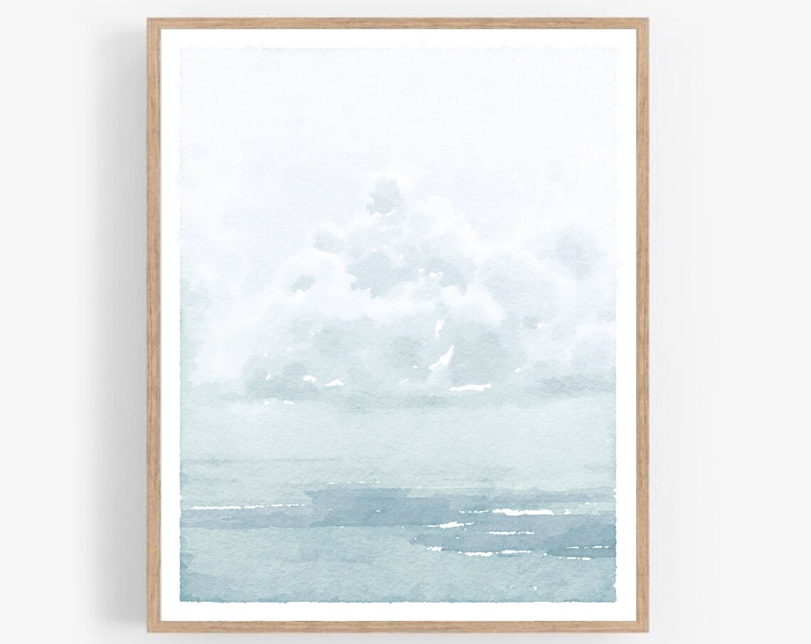 Neutral Cloud Watercolor Art Print, Abstract Sky