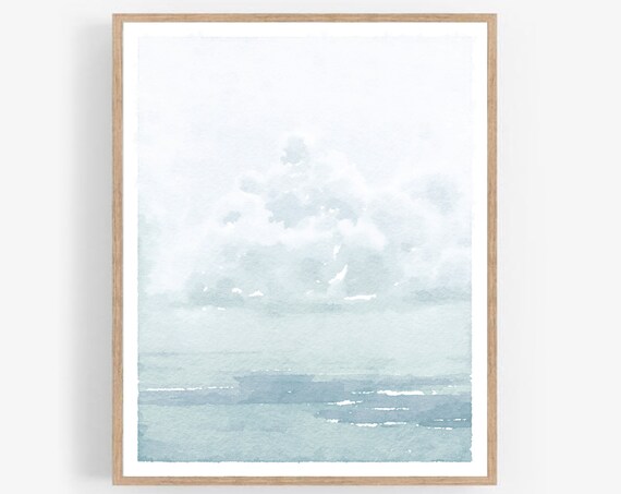 Neutral Cloud Watercolor Art Print, Abstract Sky