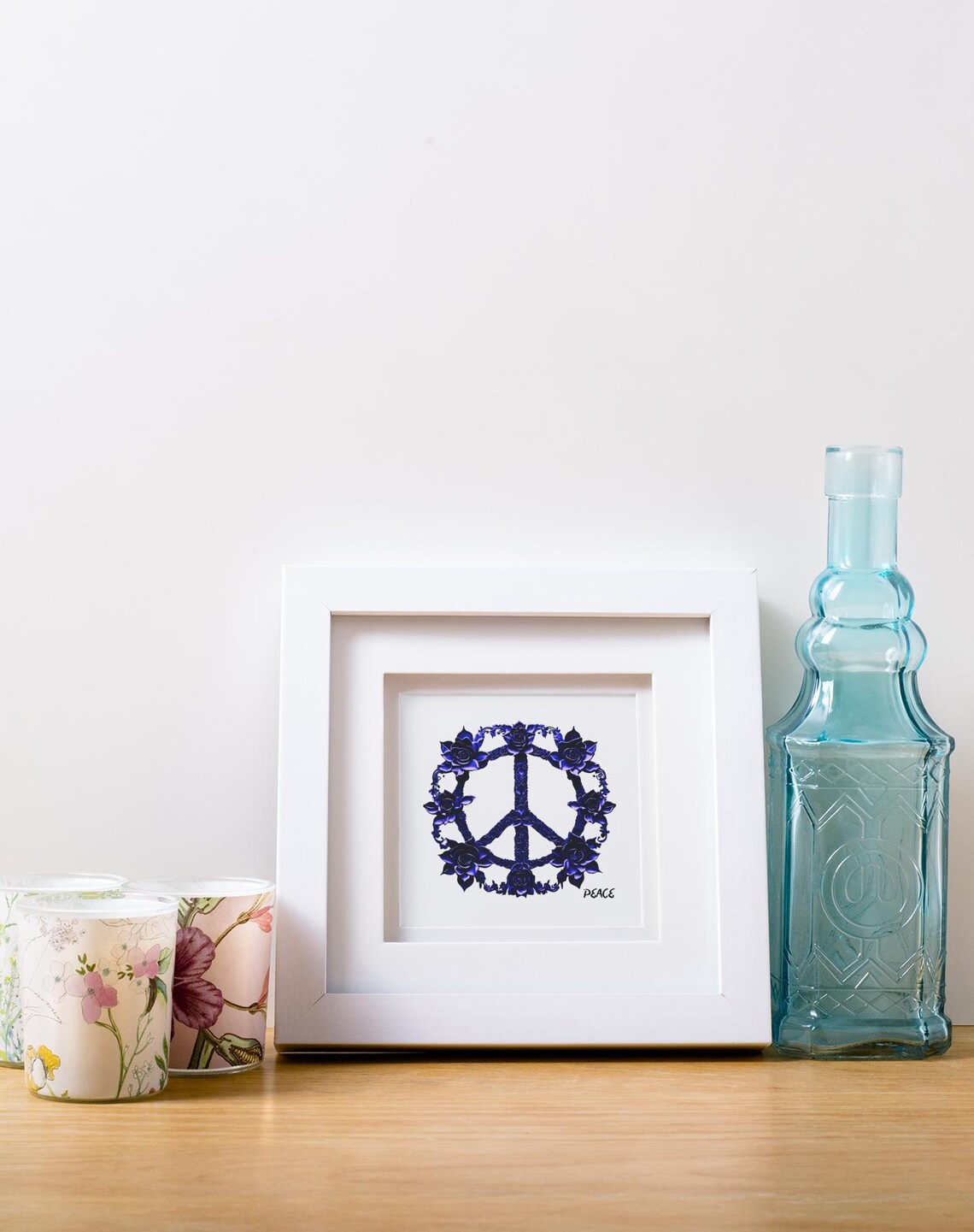 Blue Rose Peace Symbol Floral Peace Sign Dark Elegant Art Poster - Image 2
