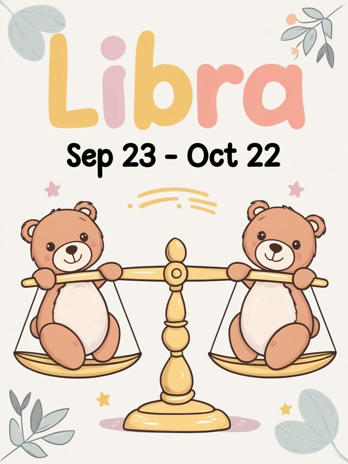 Zodiac Sign Libra Print For Nursery Or Toddlers Room Print Art Art - Image 3