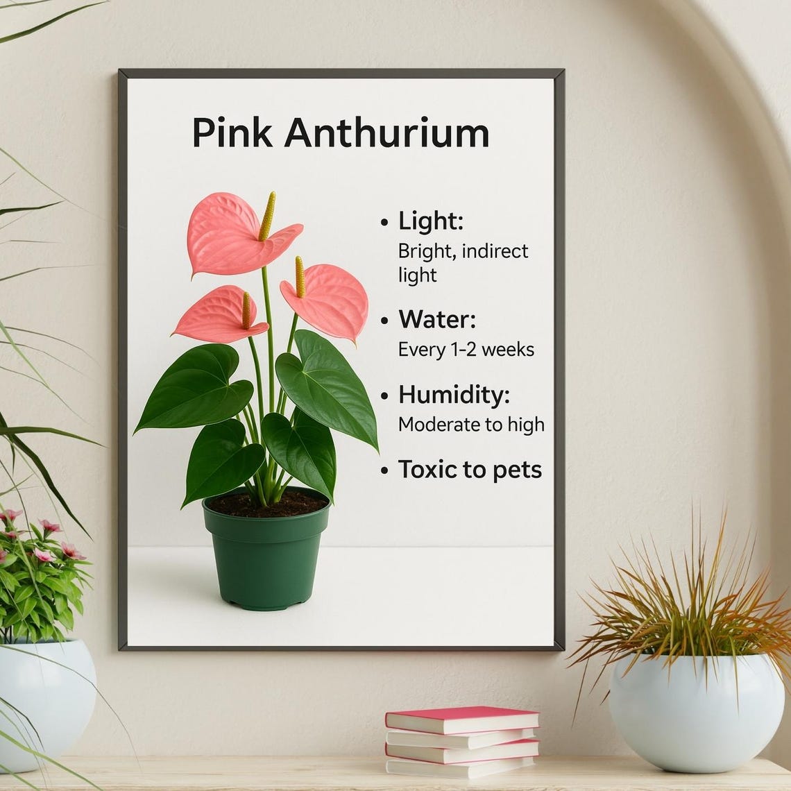 Pink Anthurium Houseplant Care Guide Light Water Humidity Poster