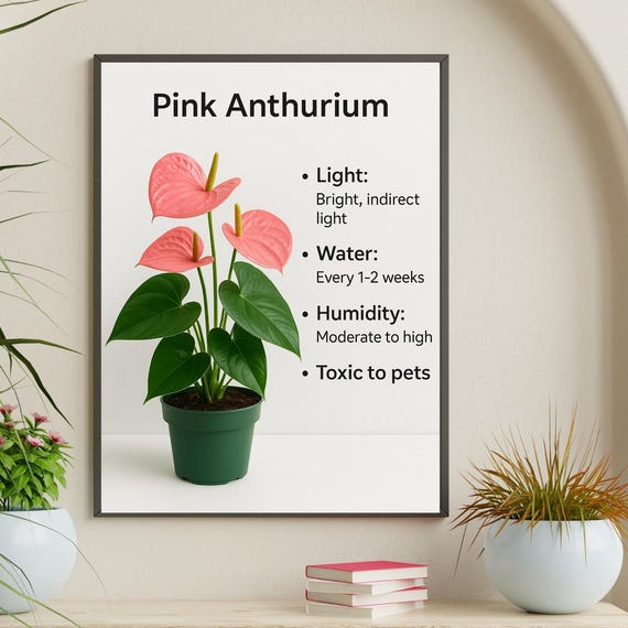 Anthurium Plant Care Guide Botanical Wall Art Indoor Decorhouseplant Chart Tropical Flower Poster
