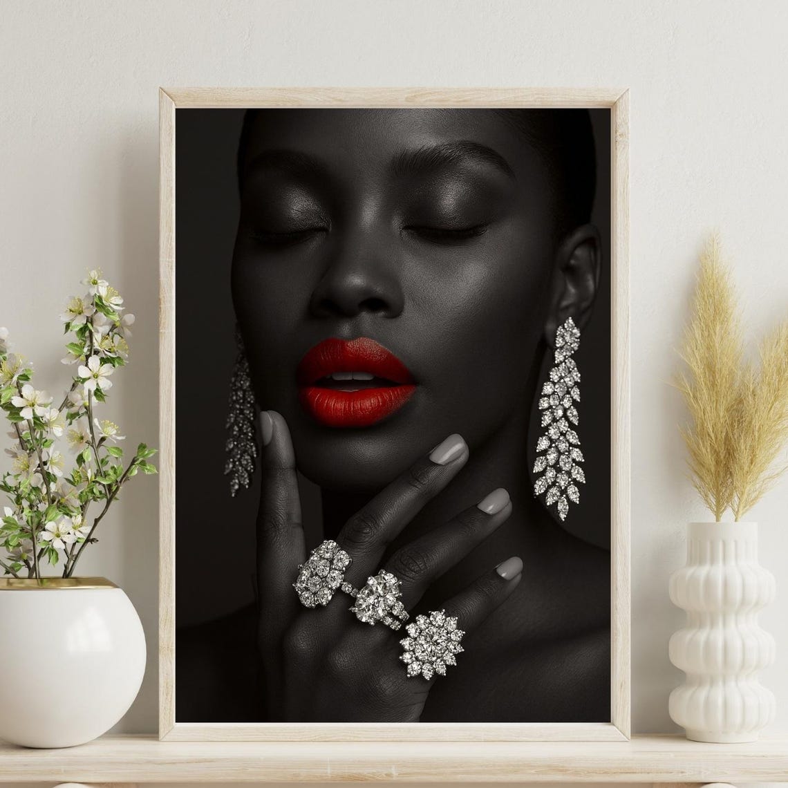 Bold Black Red Glamour Beauty Portrait Red Lips Salon Poster