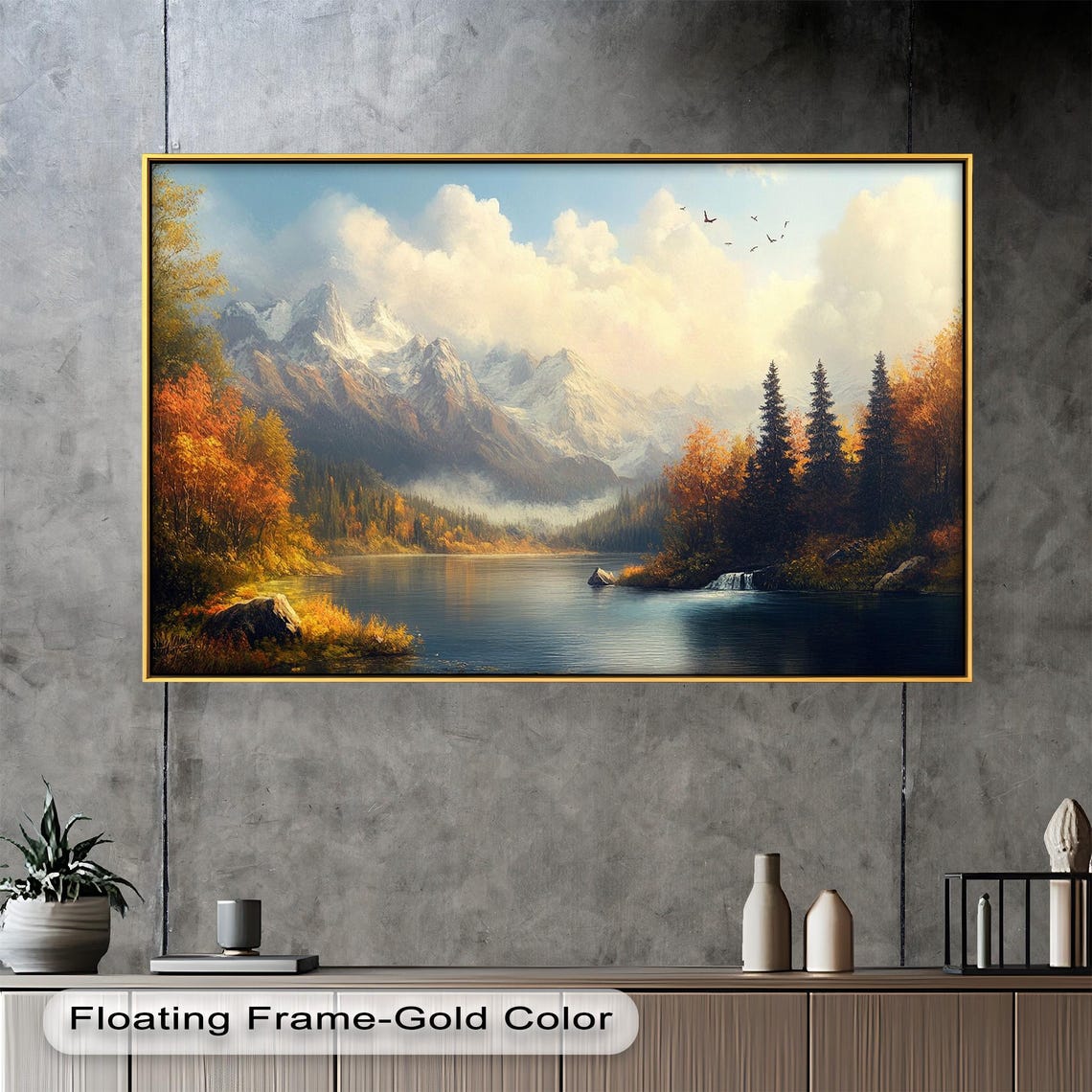Mountain Lake, Serene Autumn Landscape Art Print