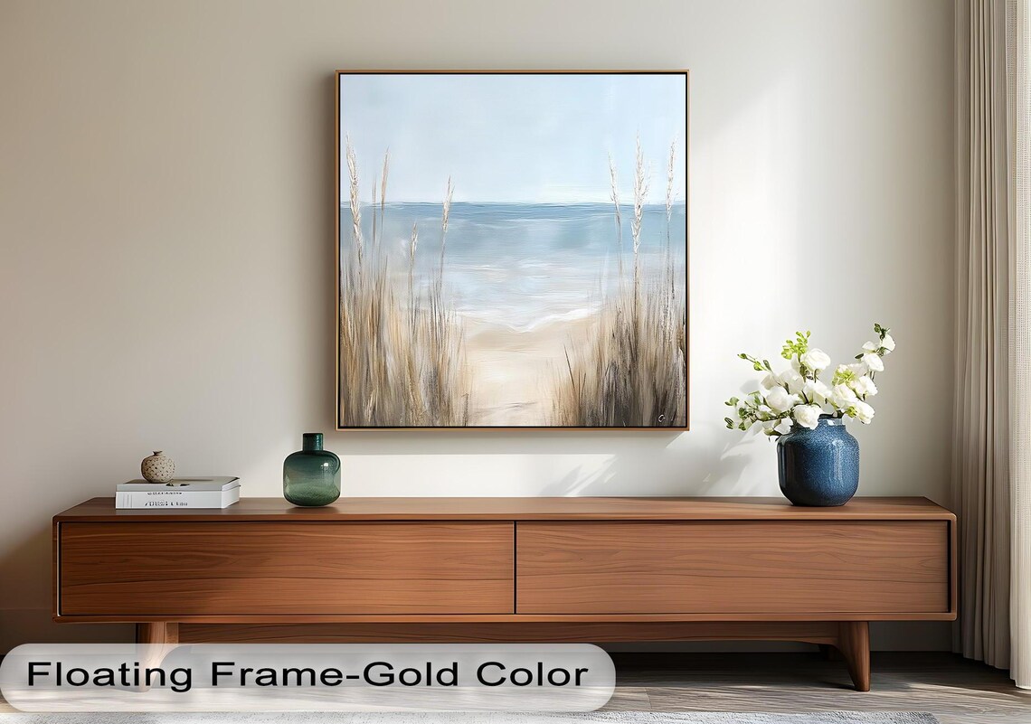 Coastal Beach Ocean Waves Painting, Rustic Seascape
