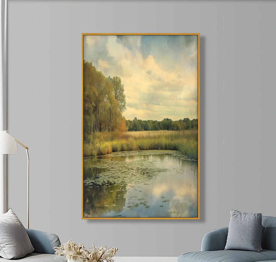 Peaceful River Oil Painting, Rustic Minimalist Decor - Image 4