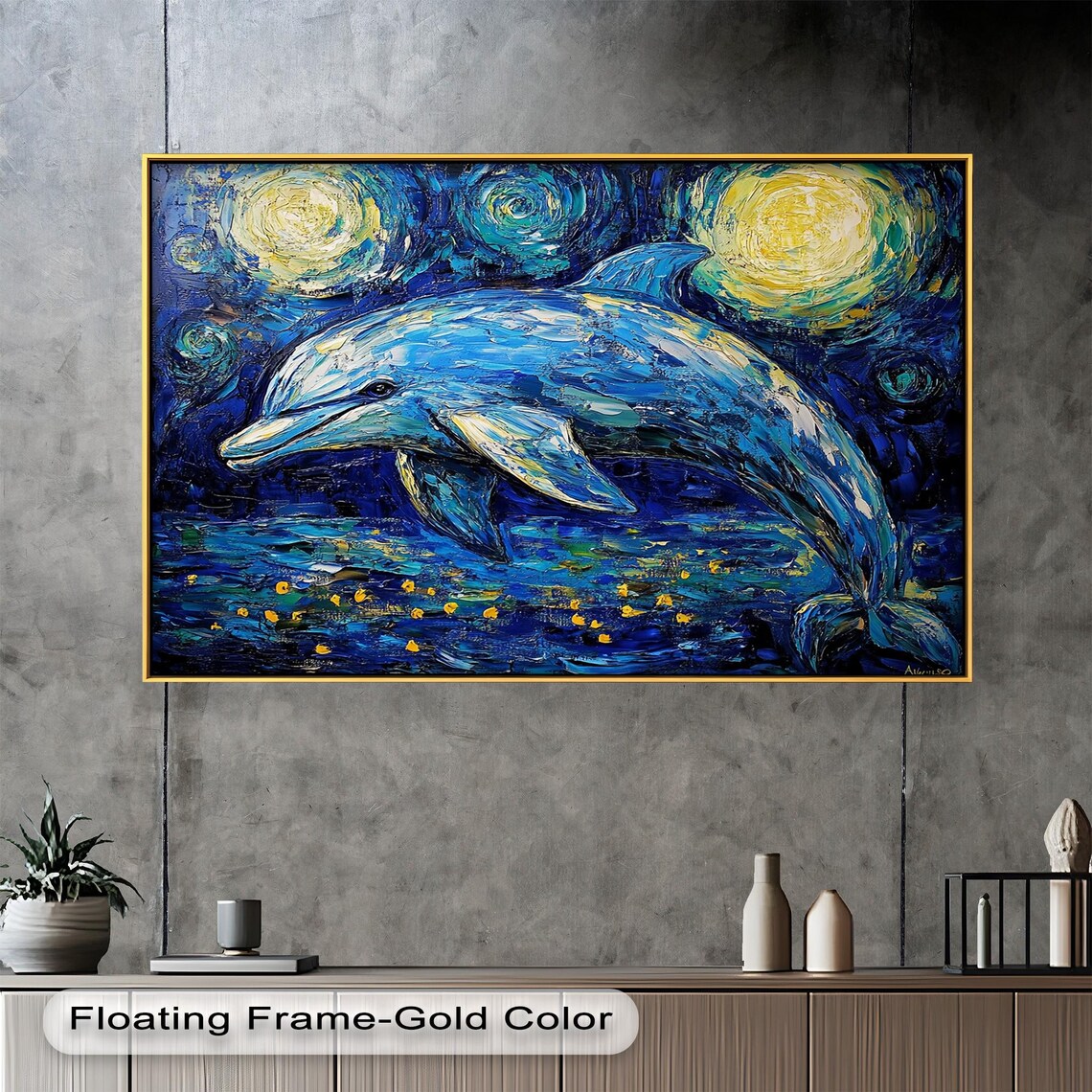 Starry Dolphin, Vibrant Ocean Night Scene - Image 3