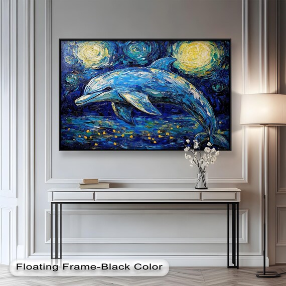 Starry Dolphin, Vibrant Ocean Night Scene