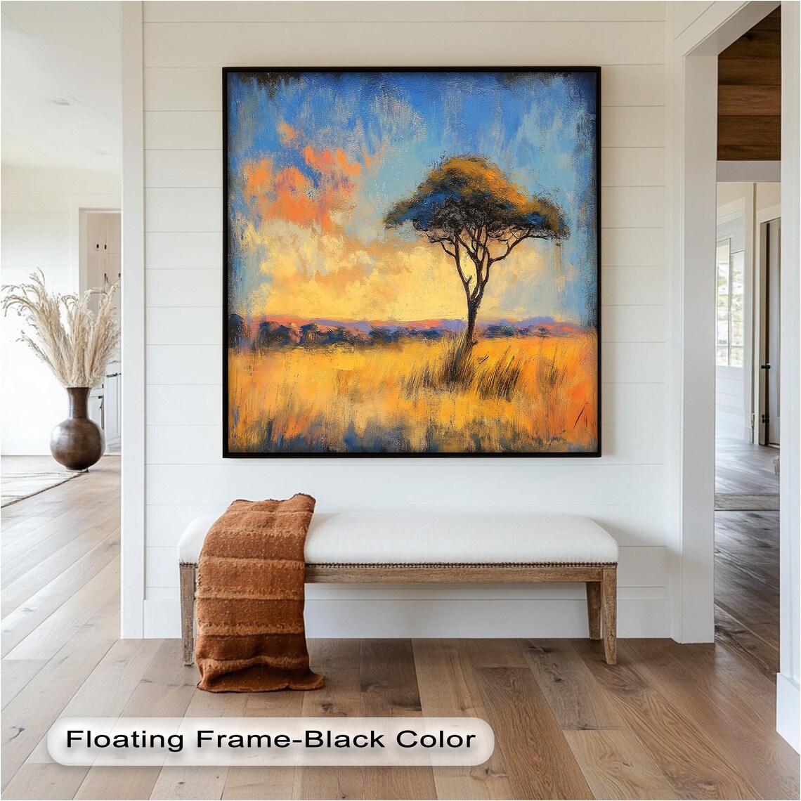African Tree Art Print, Vibrant Sunset Landscape - Image 3