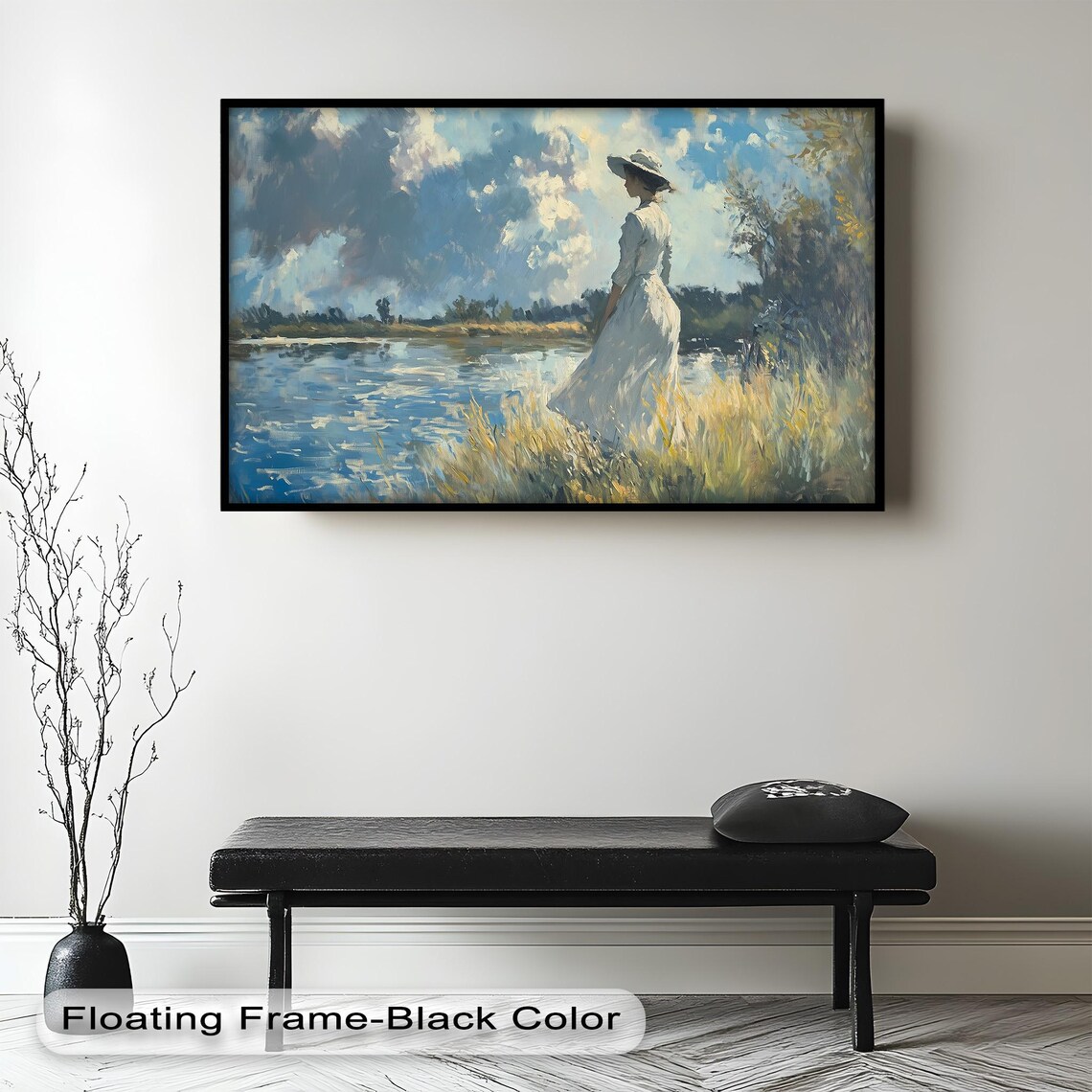 Woman By Lakeside, Elegant Nature Painting - Image 3