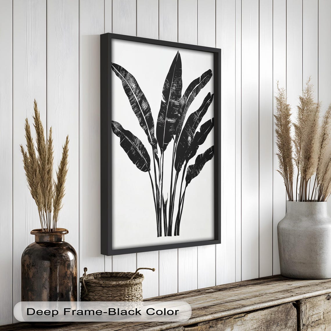 Black Banana Leaf, Minimalist Botanical Art Print