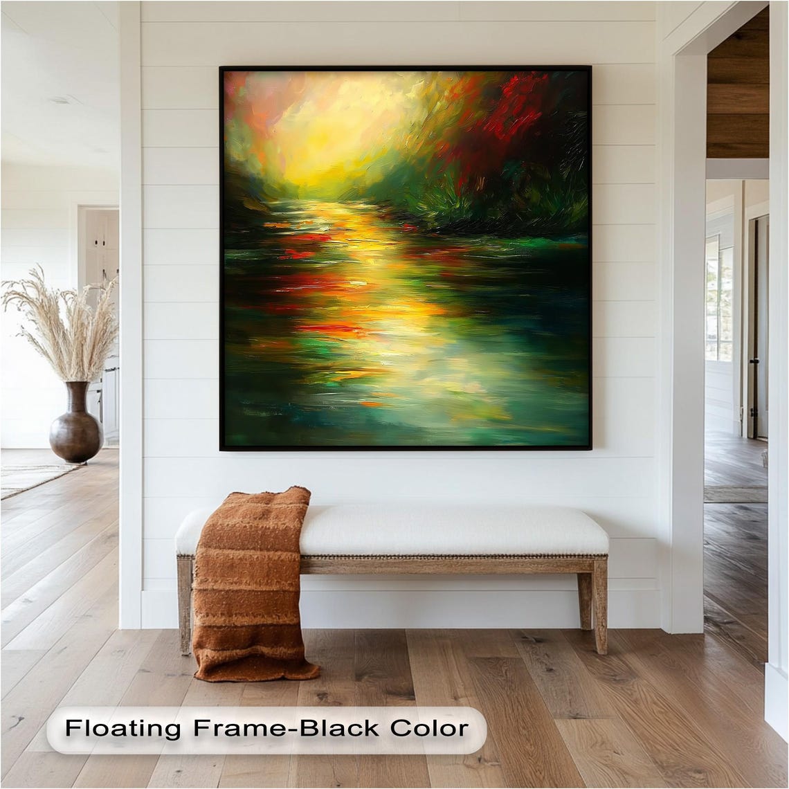 Sunset Reflection Abstract Lake Painting, Modern Living Room - Image 2