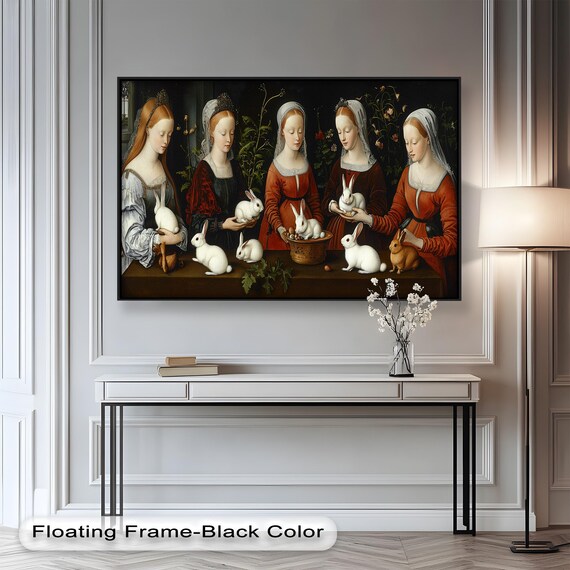 Renaissance Rabbit Gathering, Vintage Animal Decor