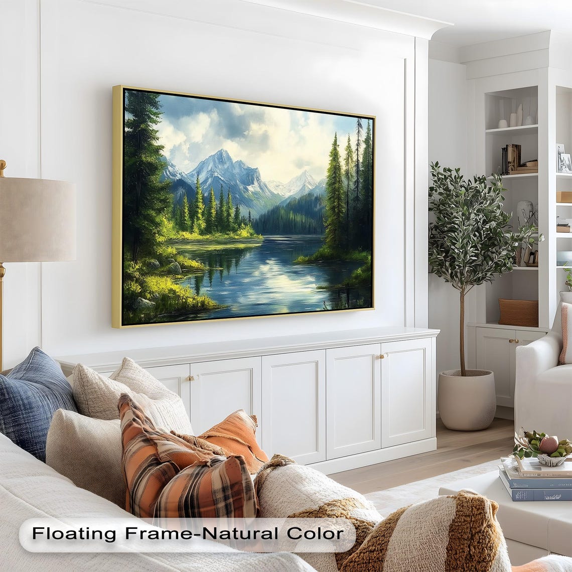 Mountain Lake, Rustic Forest Landscape Art Print - Image 2