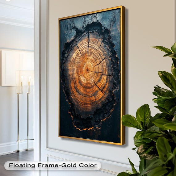 Tree Ring Oil Painting On Wood, Rustic Nature Decor