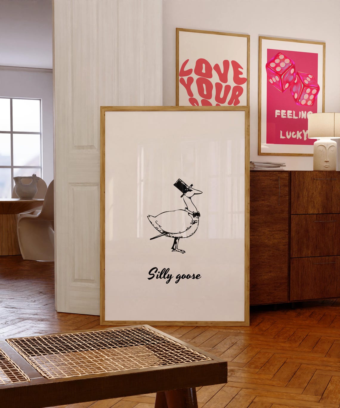 Silly Goose Wearing Top Hat Black Line Art Minimalist Animal Poster