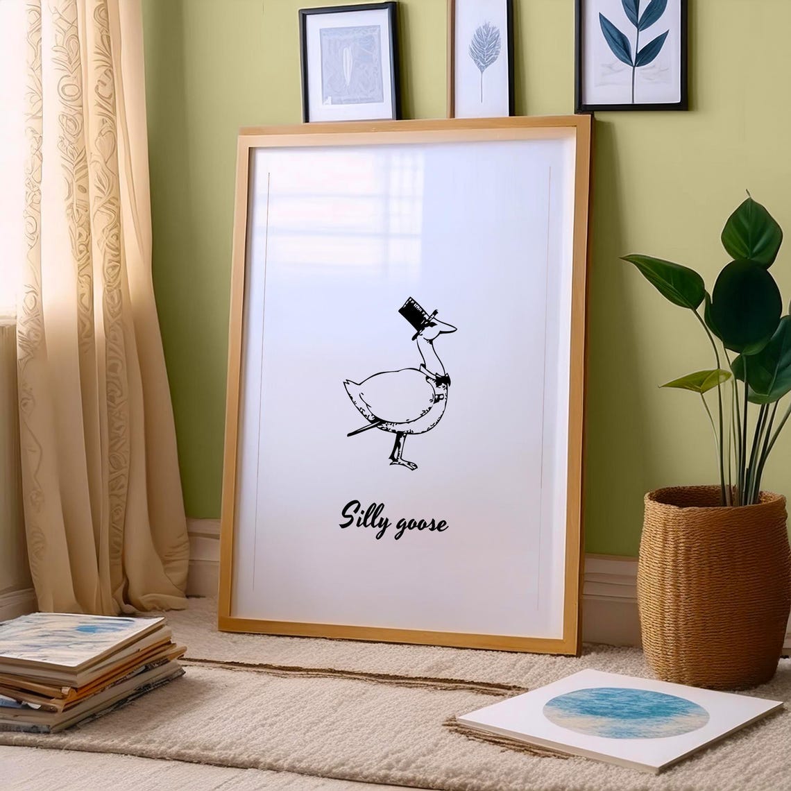 Silly Goose Wearing Top Hat Black Line Art Minimalist Animal Poster - Image 2