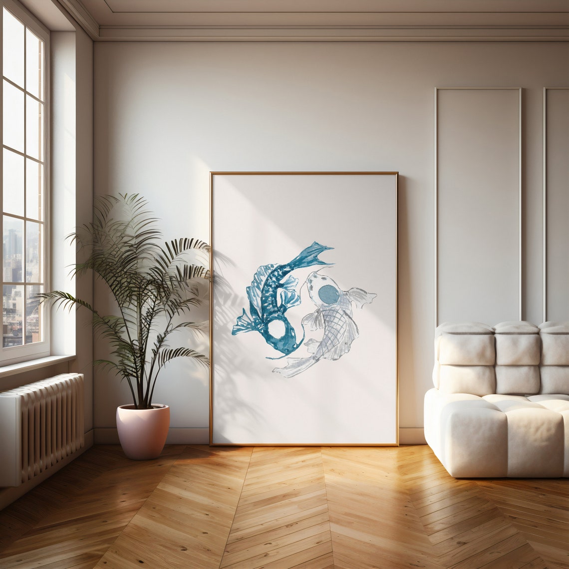 Watercolor Koi Fish Circle Blue Ink Wash Meditative Art Poster - Image 2