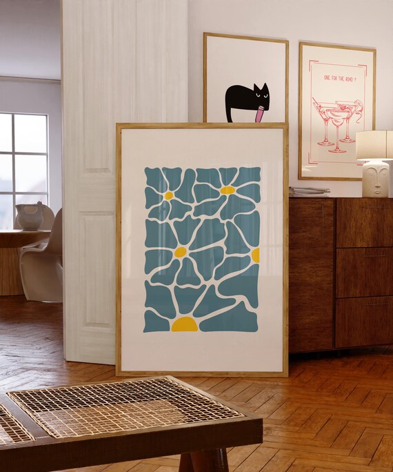 Blue Botanical Flower Abstract Matisse Style Modern Floral Poster