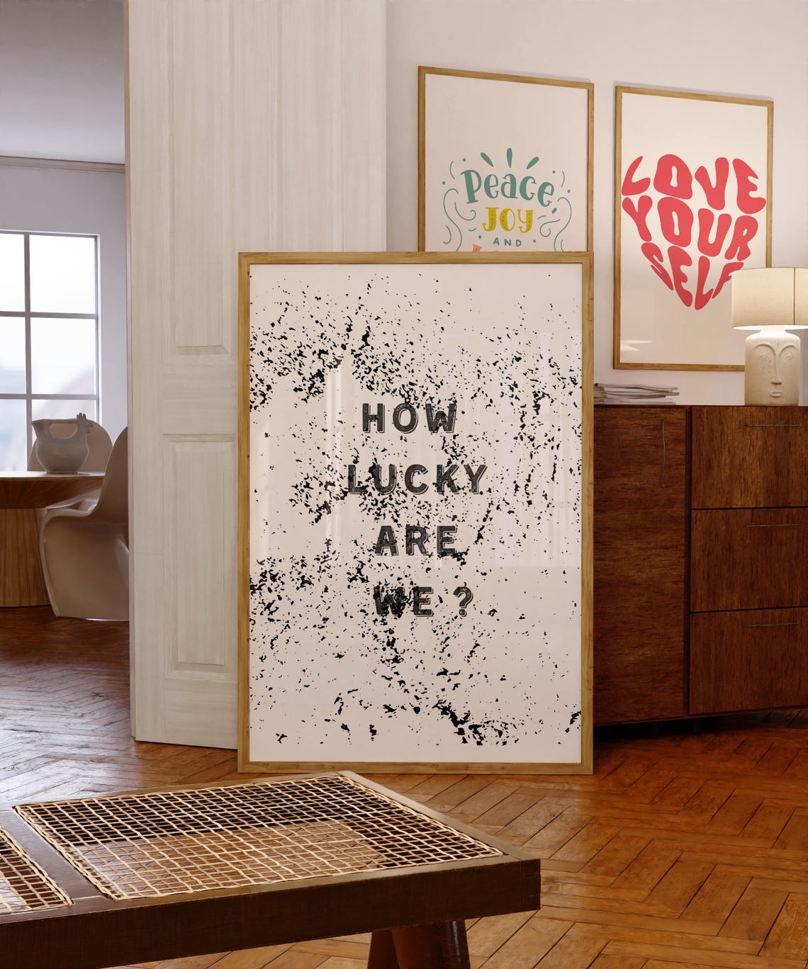 How Lucky Are We Grunge Splatter Black Typography Quote Poster - Image 4