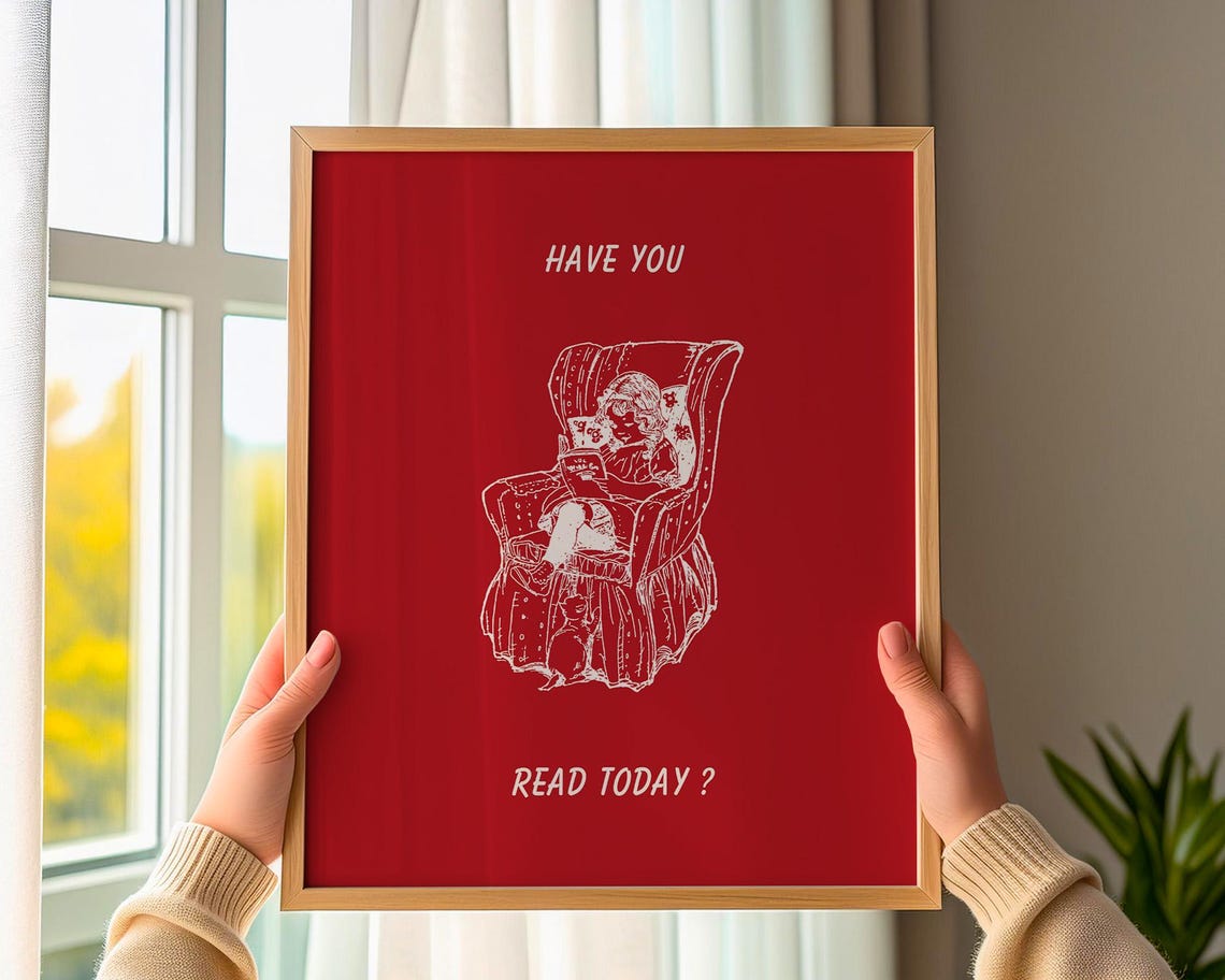 Have You Read Today Deep Red Vintage Armchair Reading Poster - Image 3