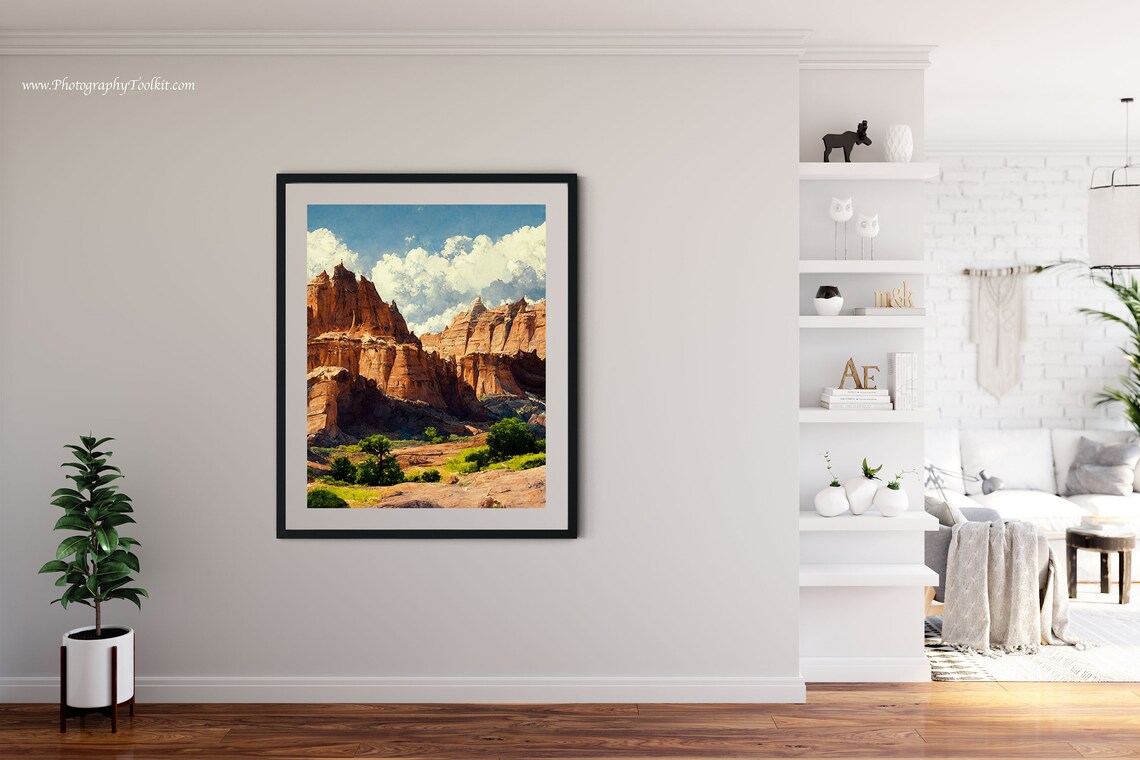 Capitol Reef Red Rock Towers Dramatic Clouds Desert Oasis Landscape Print - Image 4
