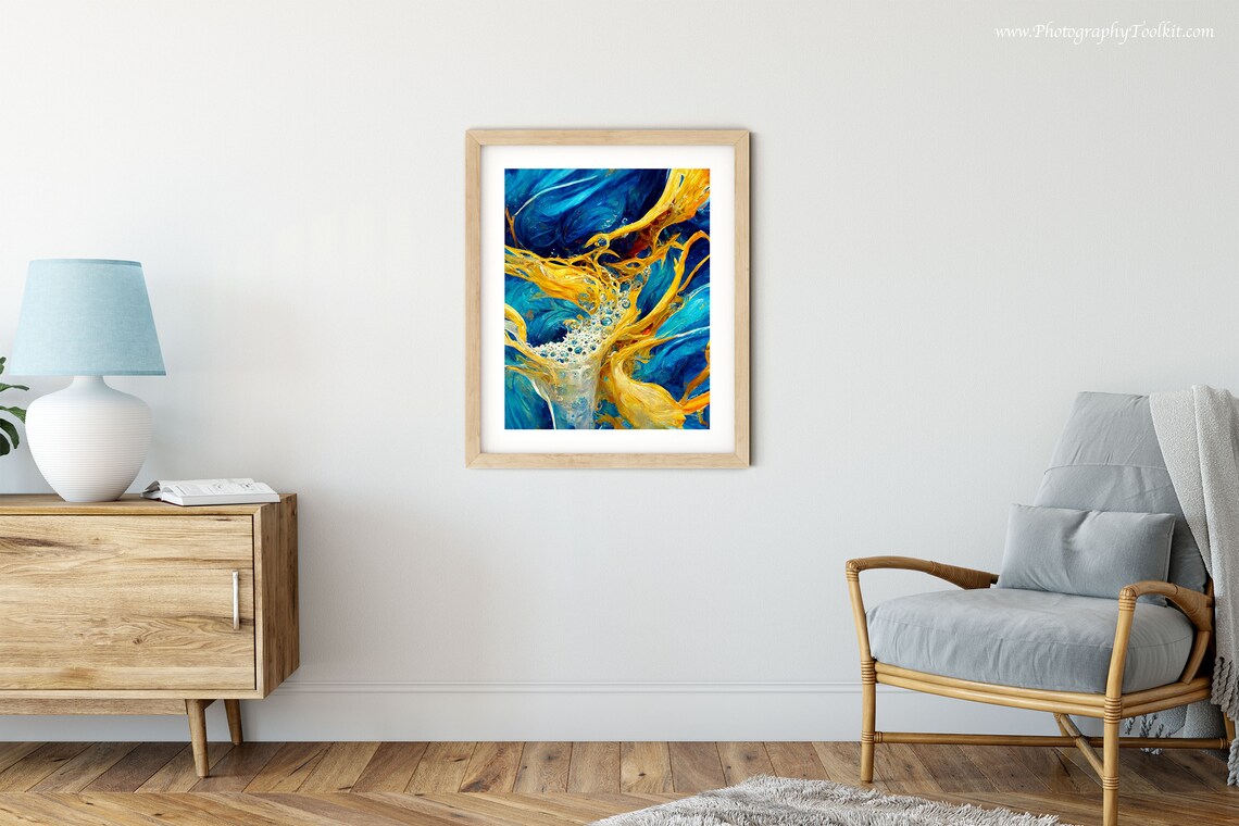 Blue And Gold Abstract Brush Strokes Art Print - Image 5