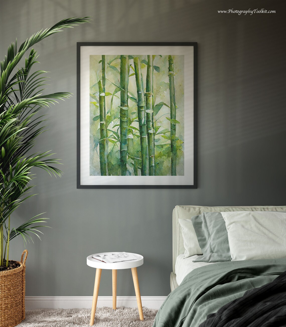 Green Bamboo Forest Watercolor Wall Art Tall Bamboo Stalks Zen Garden Decor - Image 6