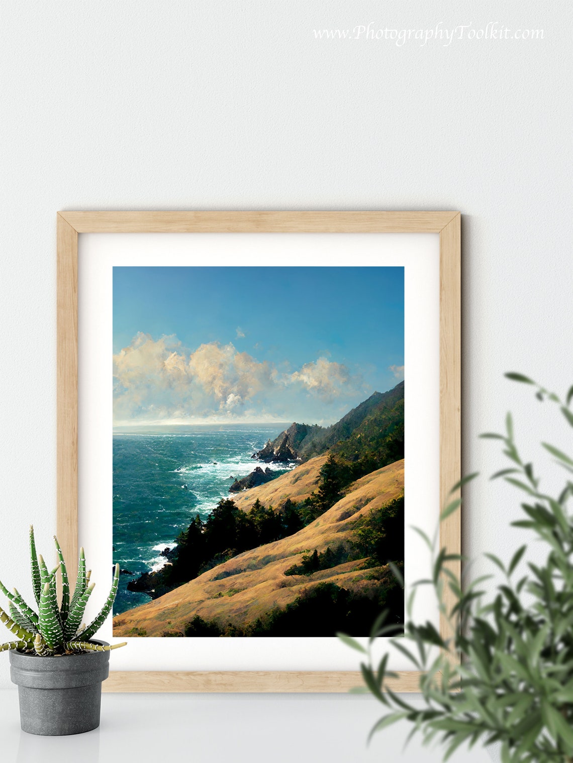 Big Sur Golden Bluffs Pine Trees Blue Ocean Dramatic Coastal Print - Image 5