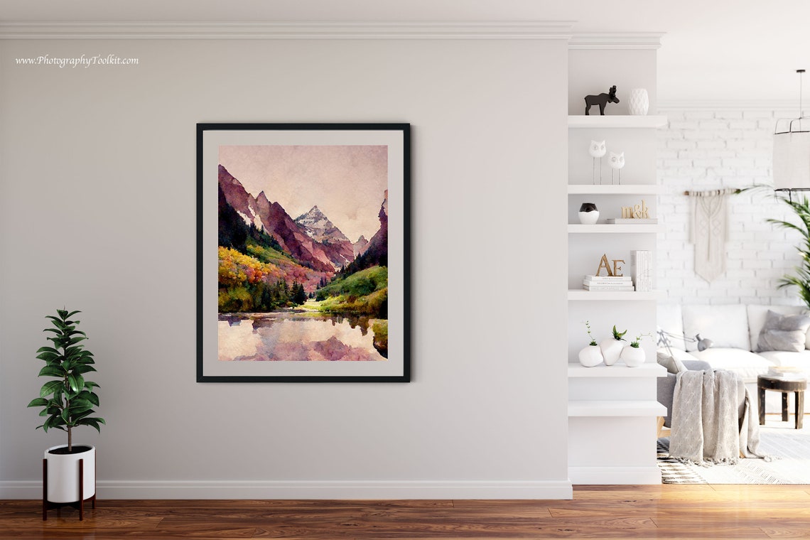 Maroon Bells Aspen Lake Mirror Reflection Scenic Watercolor Poster - Image 4