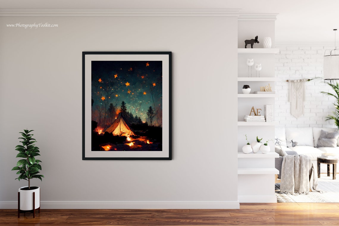 Night Camping Tent Campfire Starry Sky Outdoor Adventure Poster - Image 4