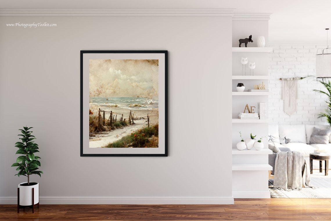 Vintage Beach with Old Fishing Nets and Rolling Waves Art Print - Image 4