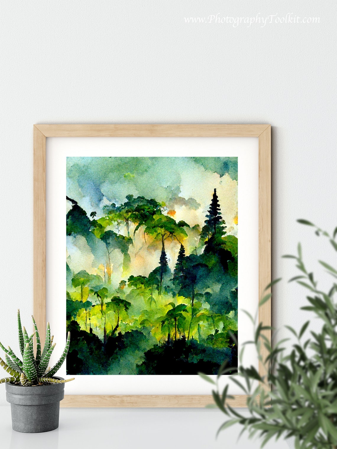 Sunlight Breaking Through a Misty Forest Canopy Watercolor Art Poster - Image 5