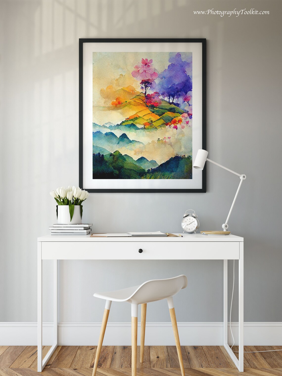 Vietnam Flower Hill Terraces Misty Valley Watercolor Travel Poster - Image 2