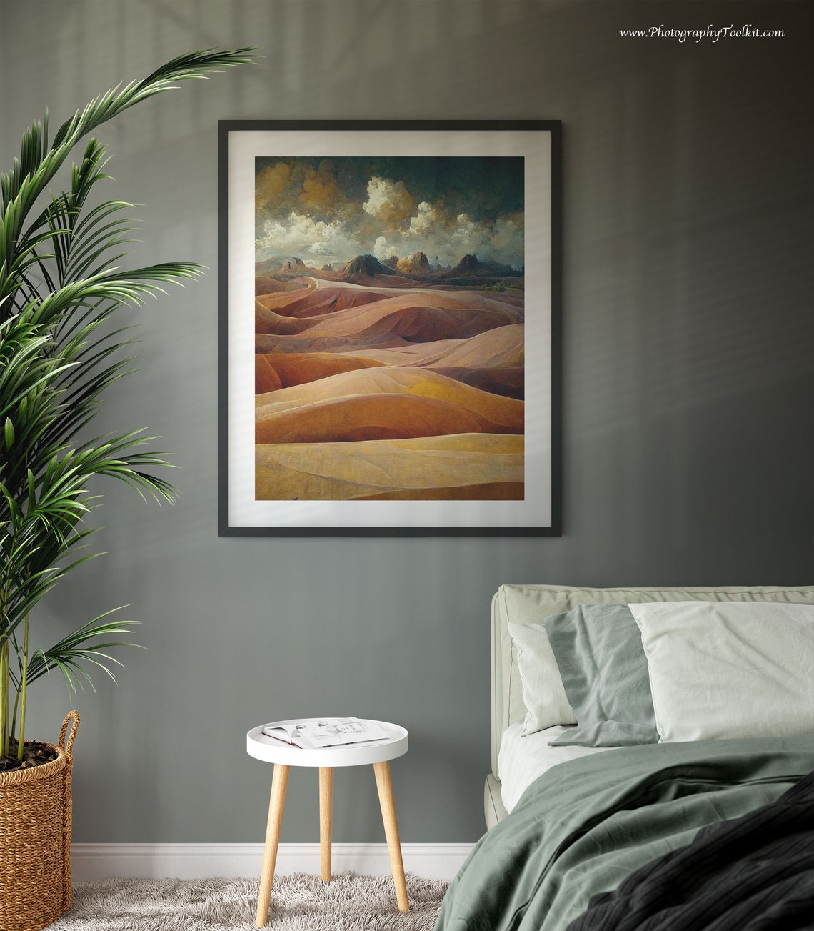 Rose Pink Desert Dunes Dramatic Clouds Desert Landscape Art Poster - Image 3