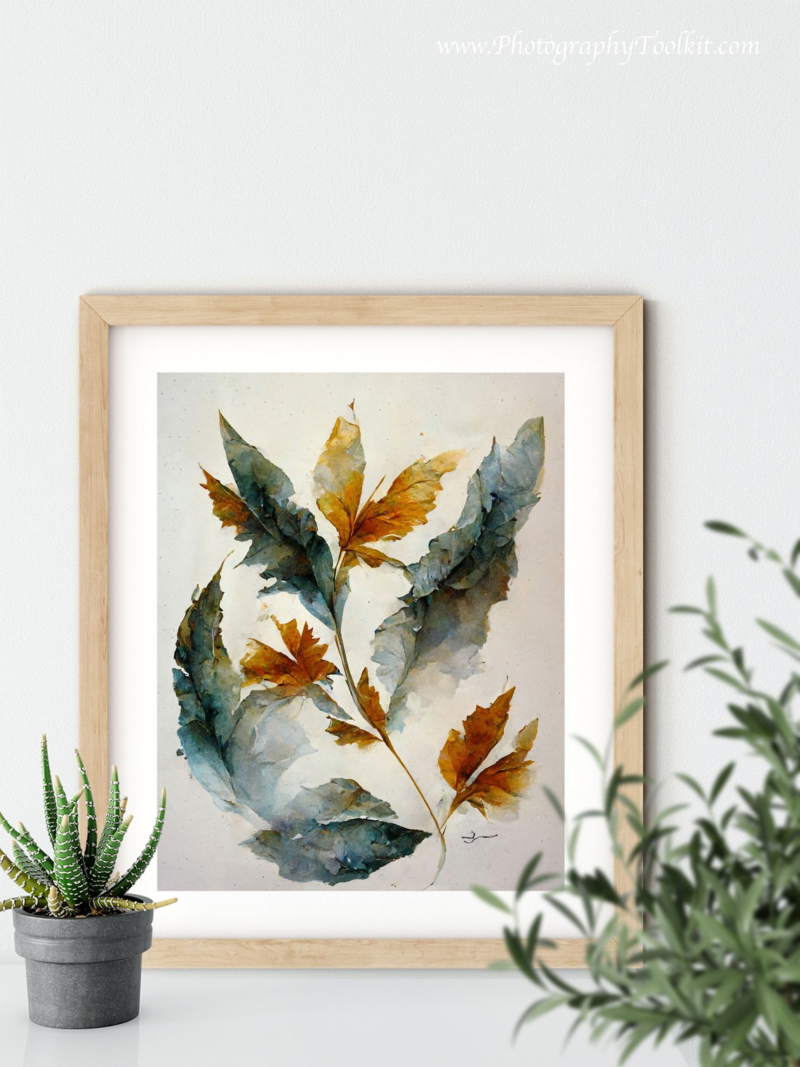 Autumn Leaves Watercolor Green And Gold Foliage Style Poster - Image 4
