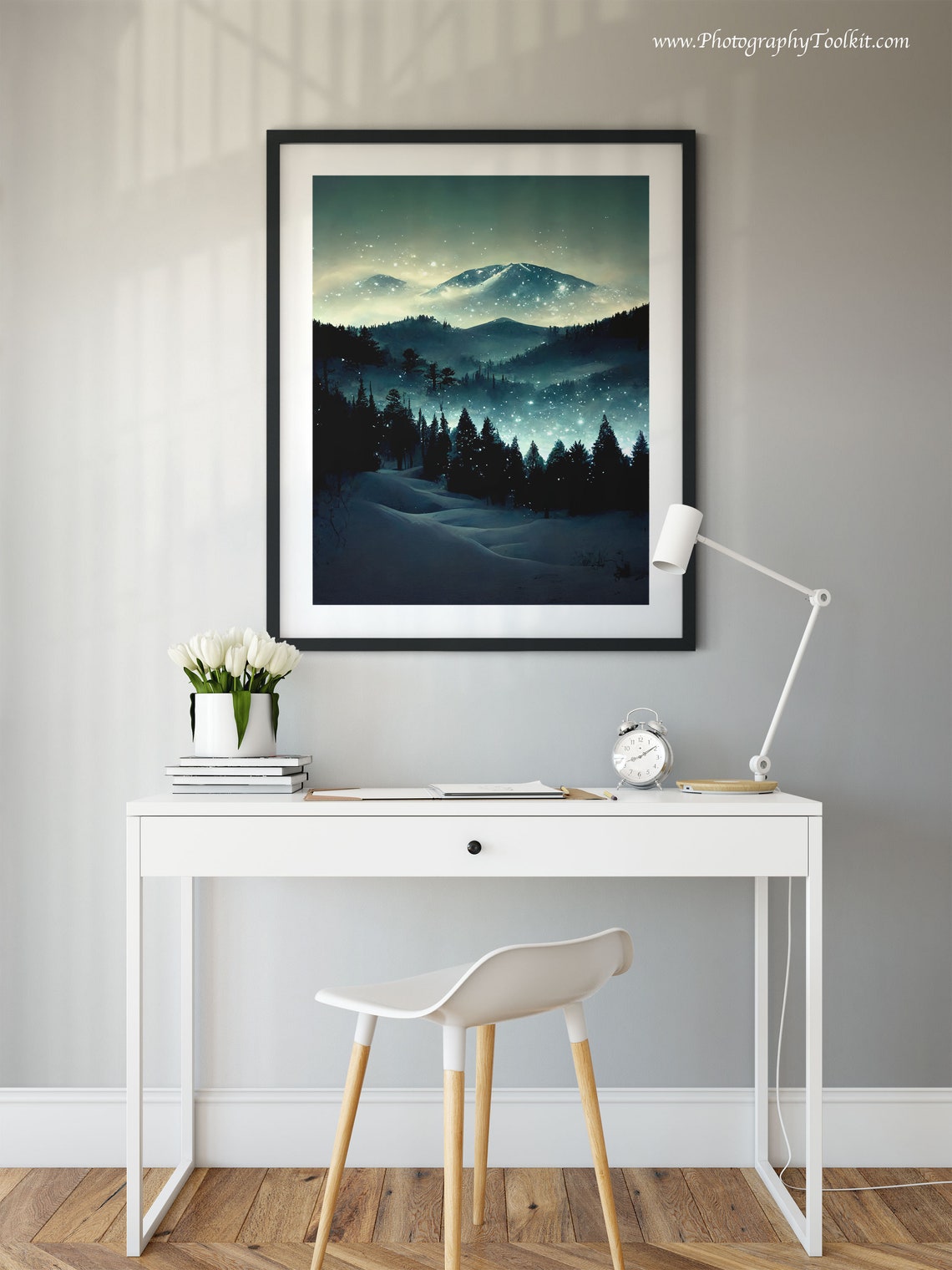 Snowy Mountain Night Starry Winter Landscape Scenic Scenic Poster - Image 2