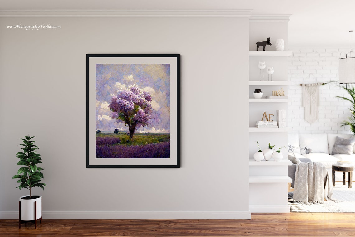 Solitary Flowering Tree Lavender Field Impressionist Wall Art - Image 4