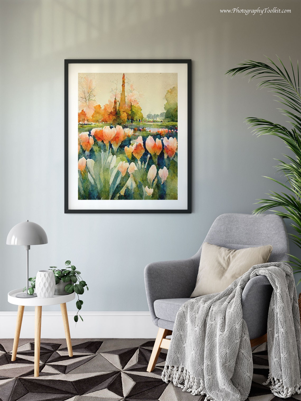 Keukenhof Peach Tulip Field Spring Blooms Watercolor Wall Art - Image 6
