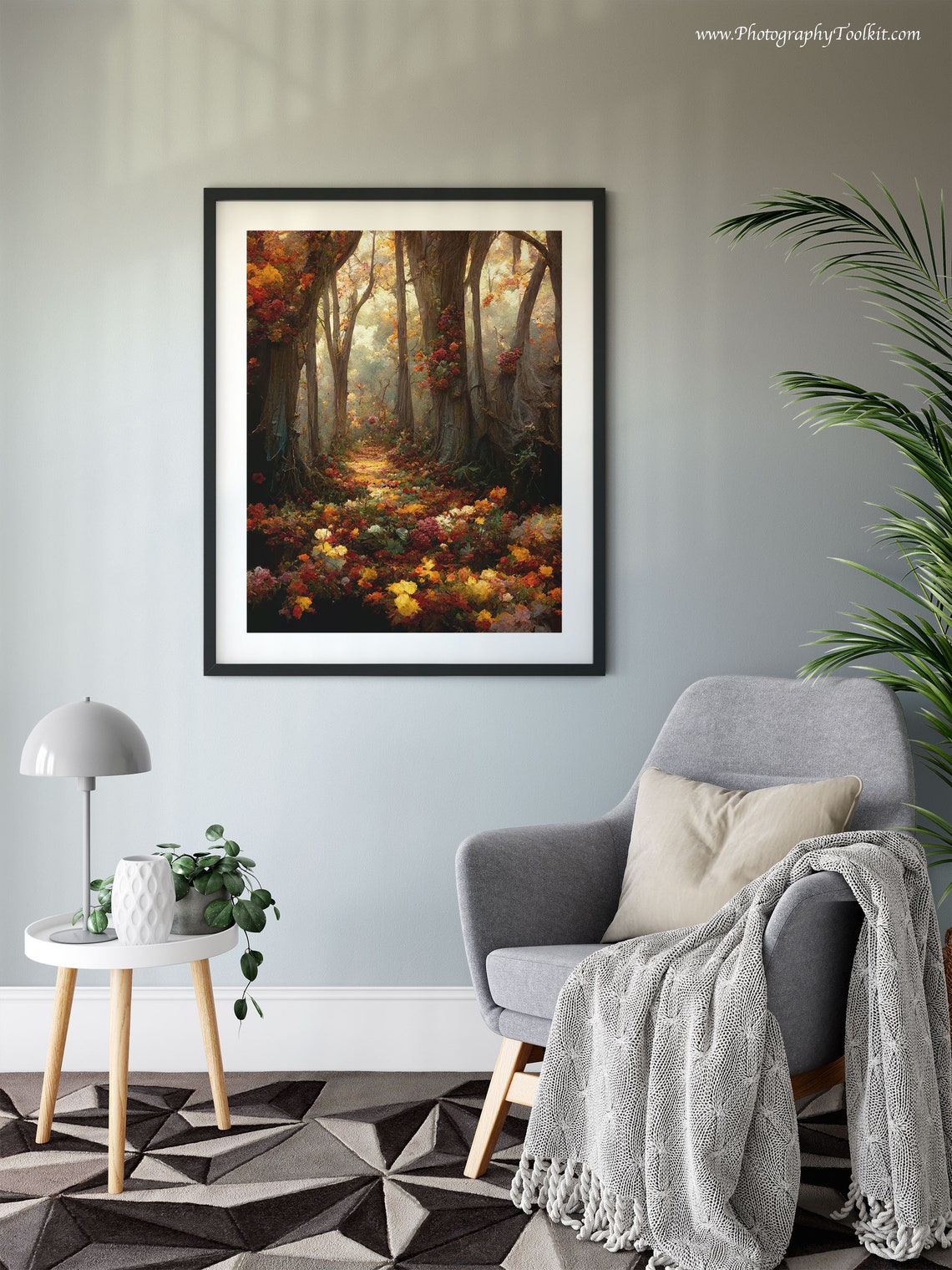 Autumn Forest Path Golden Light Flower Meadow Woodland Landscape Print - Image 6