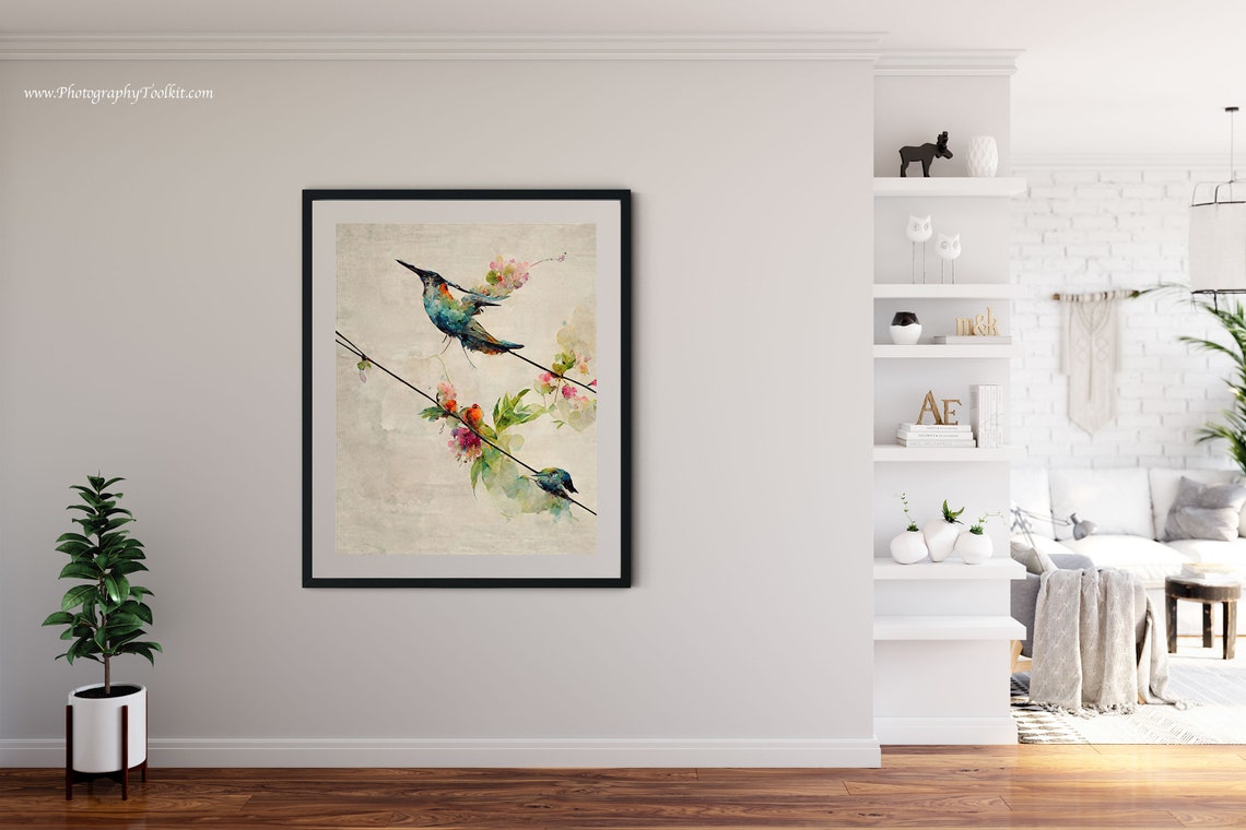 Hummingbird Blossom Branch Graceful Watercolor Bird Scenic Poster - Image 4