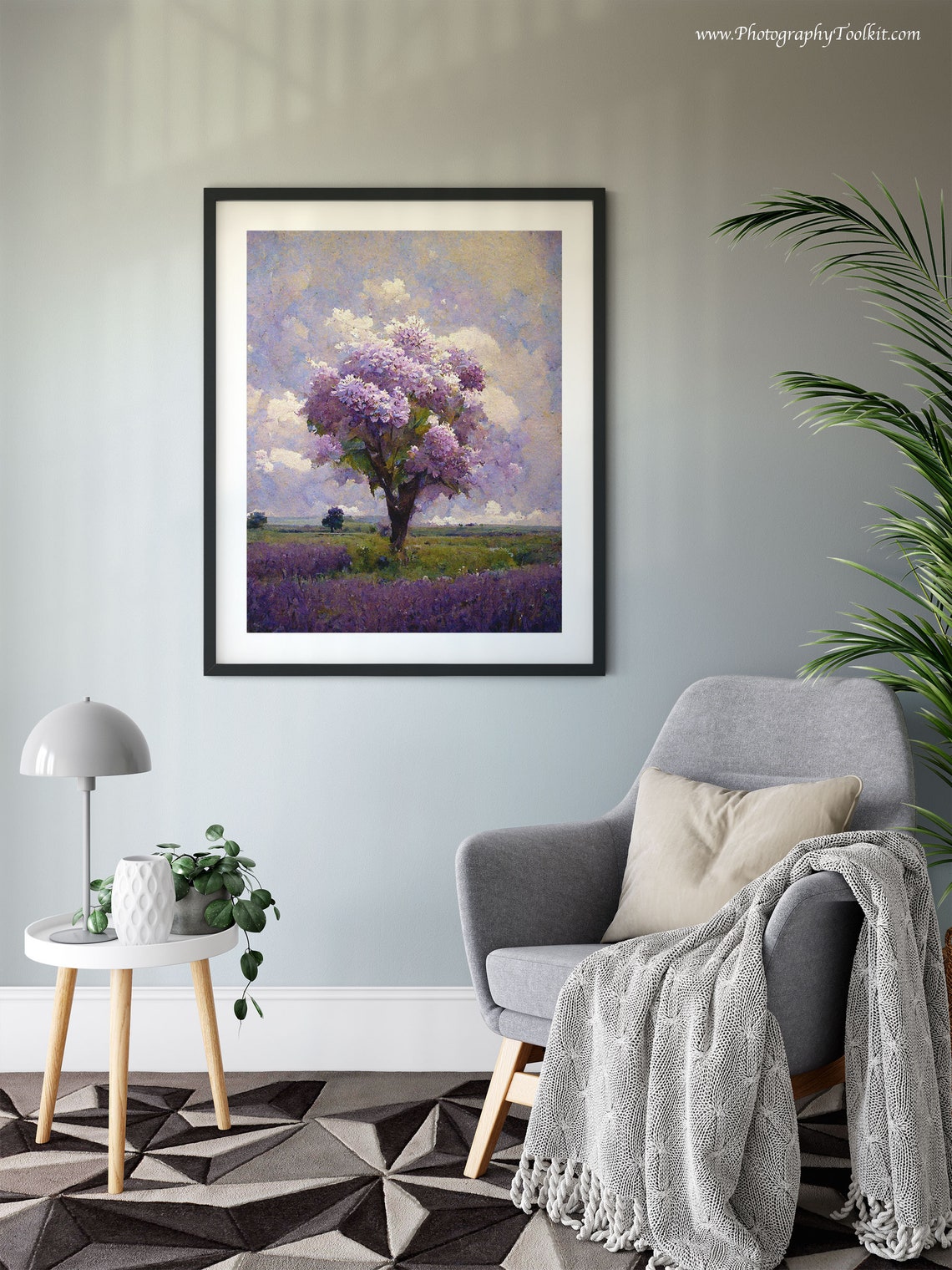 Solitary Flowering Tree Lavender Field Impressionist Wall Art - Image 6