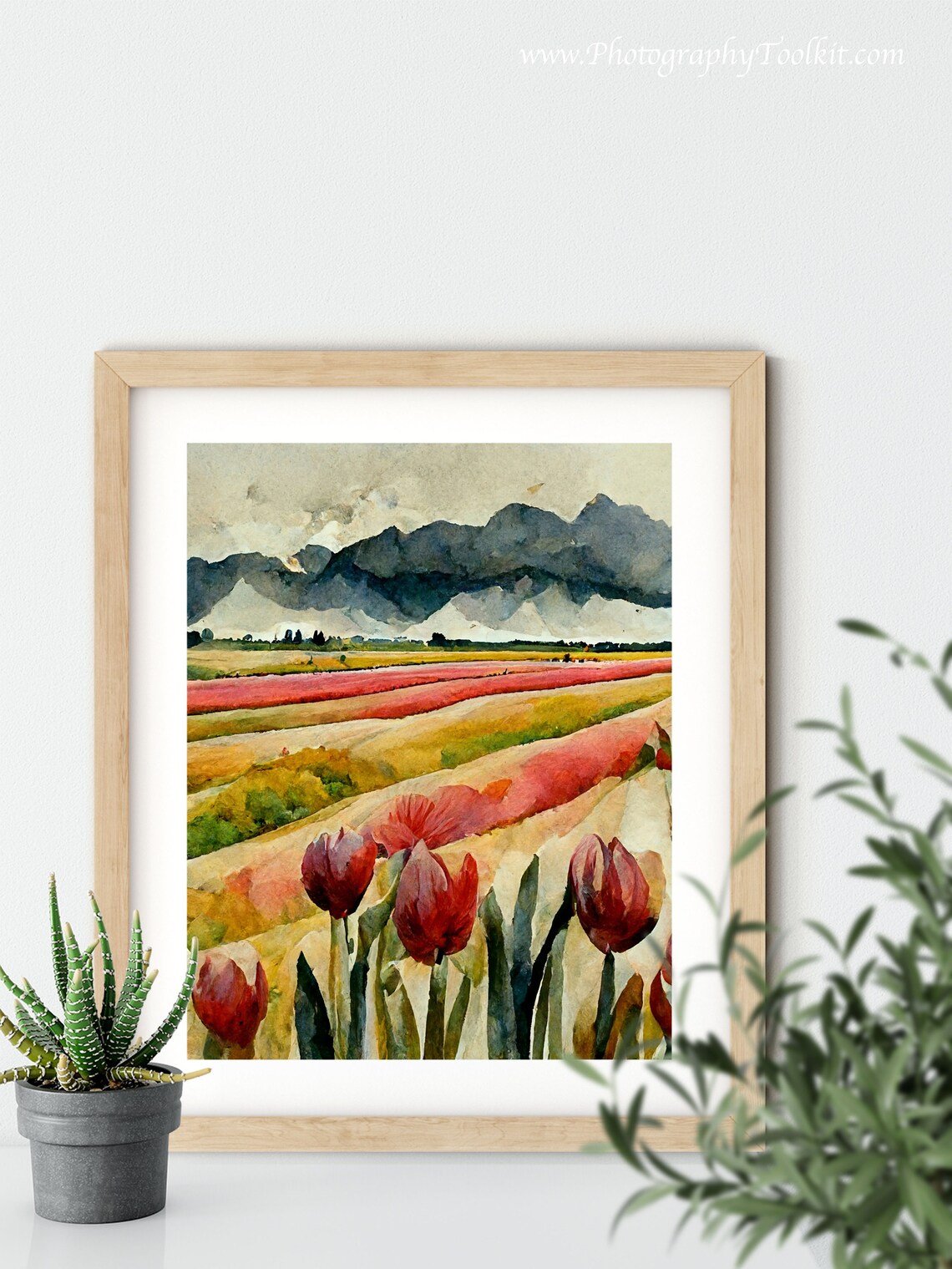 Tulip Print, Vintage Spring Meadow Landscape Art Print - Image 5