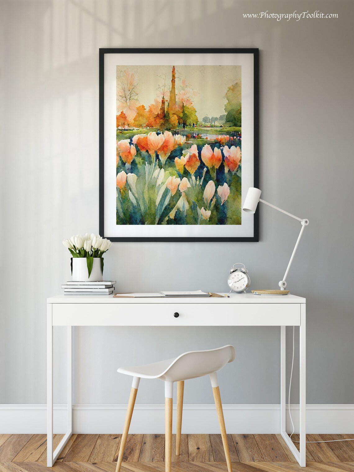 Keukenhof Peach Tulip Field Spring Blooms Watercolor Wall Art - Image 2