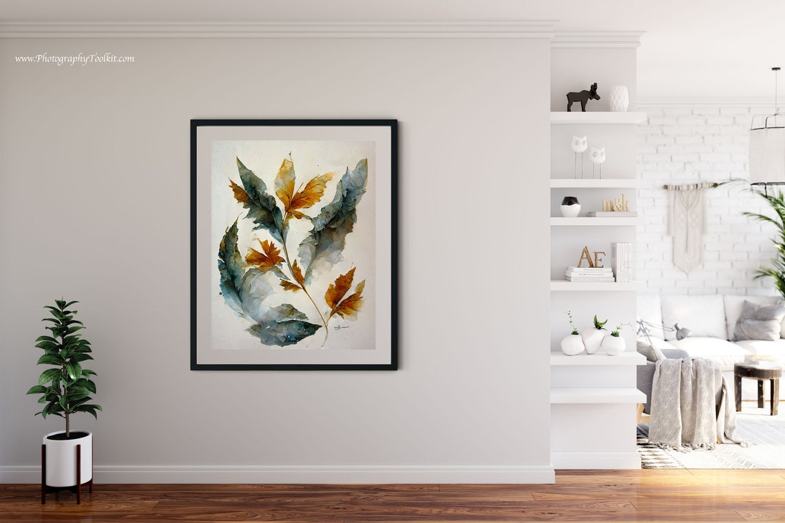 Autumn Leaves Watercolor Green And Gold Foliage Style Poster - Image 3