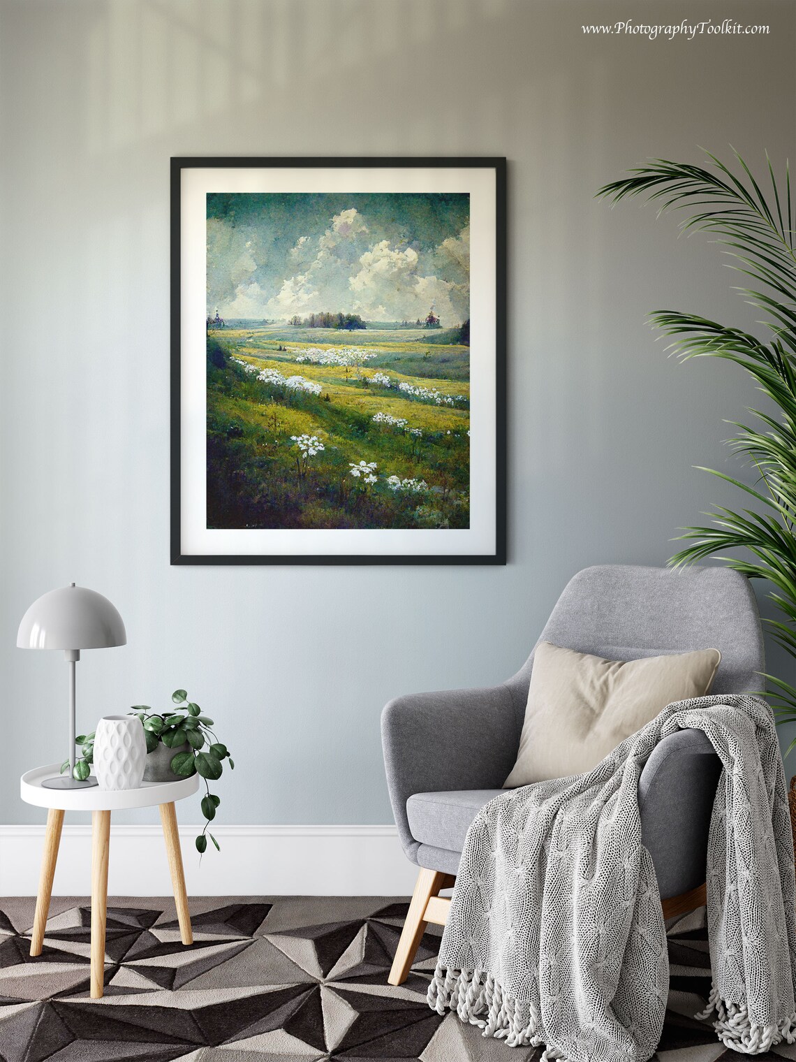 Spring Meadow Landscape Print, Vintage Country Field - Image 6