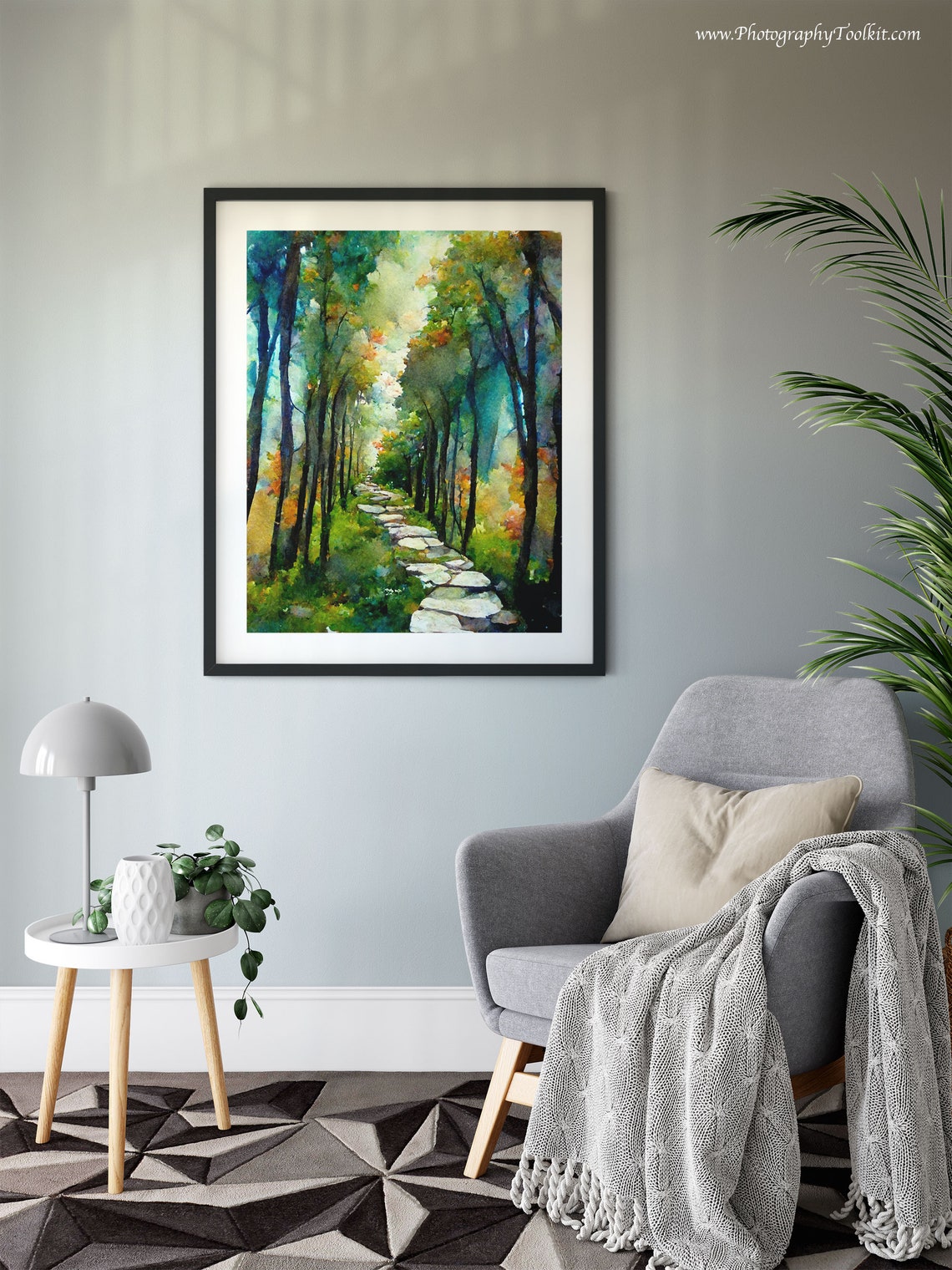 Autumn Forest Stone Path Tall Trees Watercolor Golden Trail Poster - Image 6