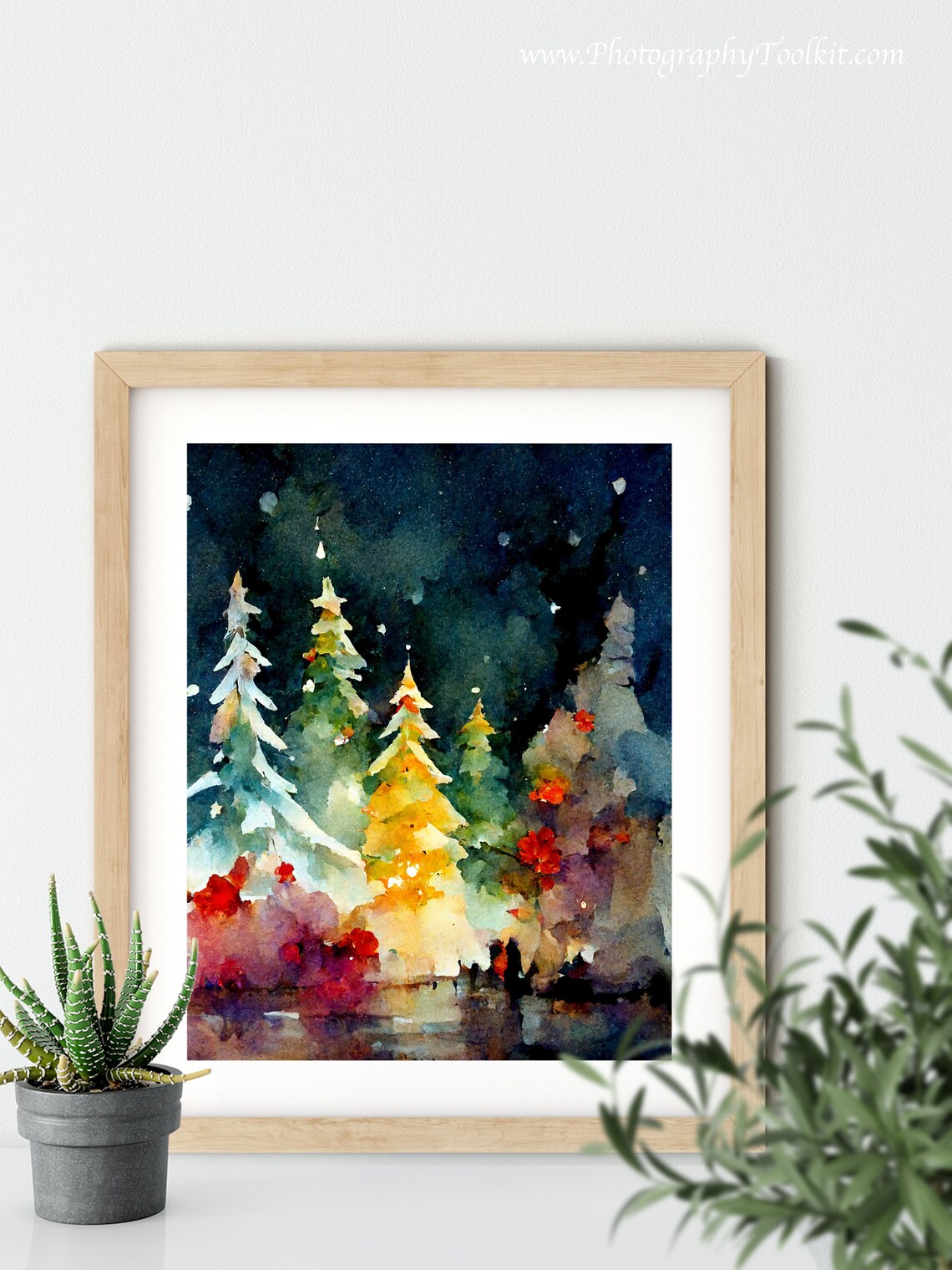 Christmas Trees Holiday Watercolor Landscape Art Print - Image 5
